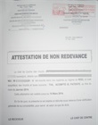 Attestation de non redevance - timbrée